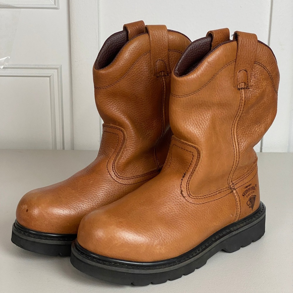 Herman Survivors Dalton Men 7 Tan Leather Steel Toe Wellington Work Boots Heavy